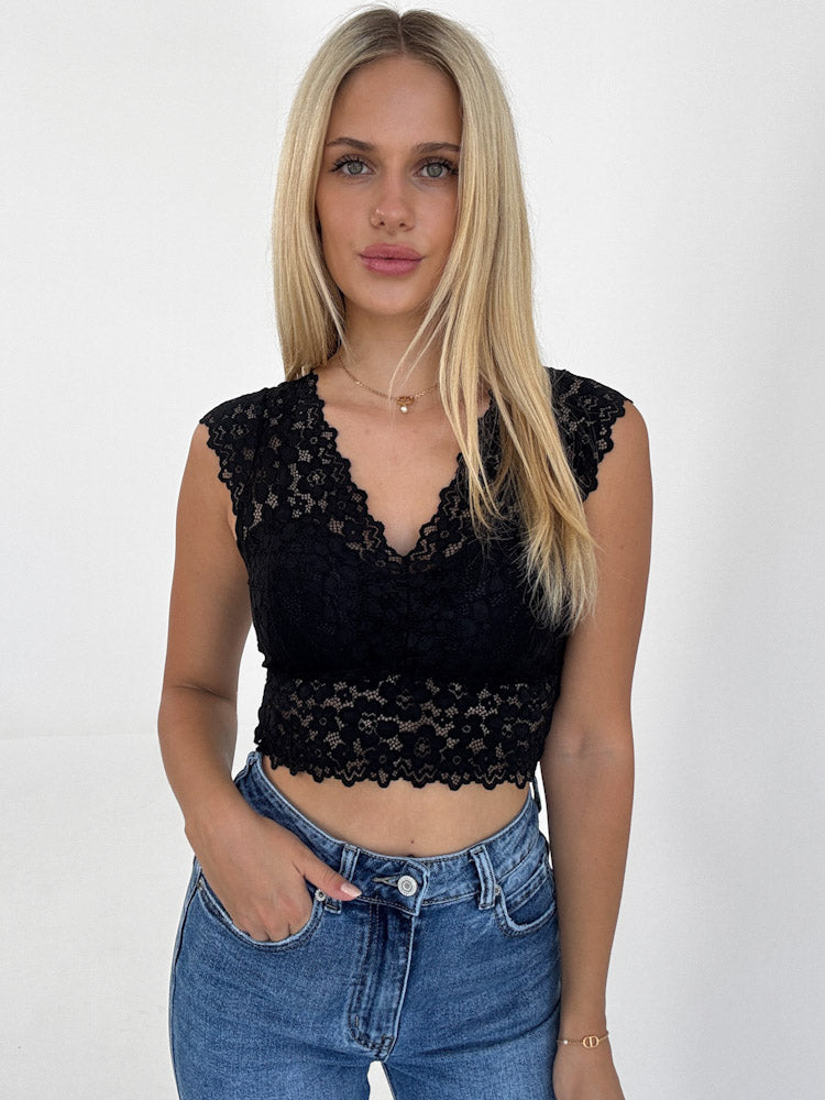 "Chic" stylisches Spitzenshirt - schwarz