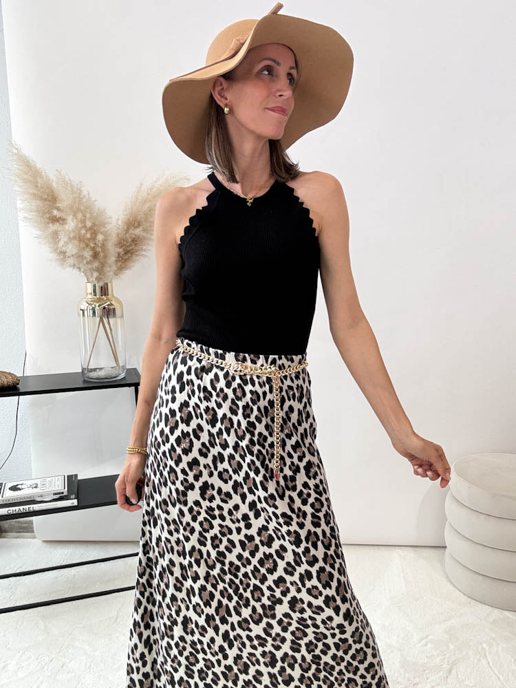 "Silky Leo Maxi" Rock aus Viskose - schwarz/weiss