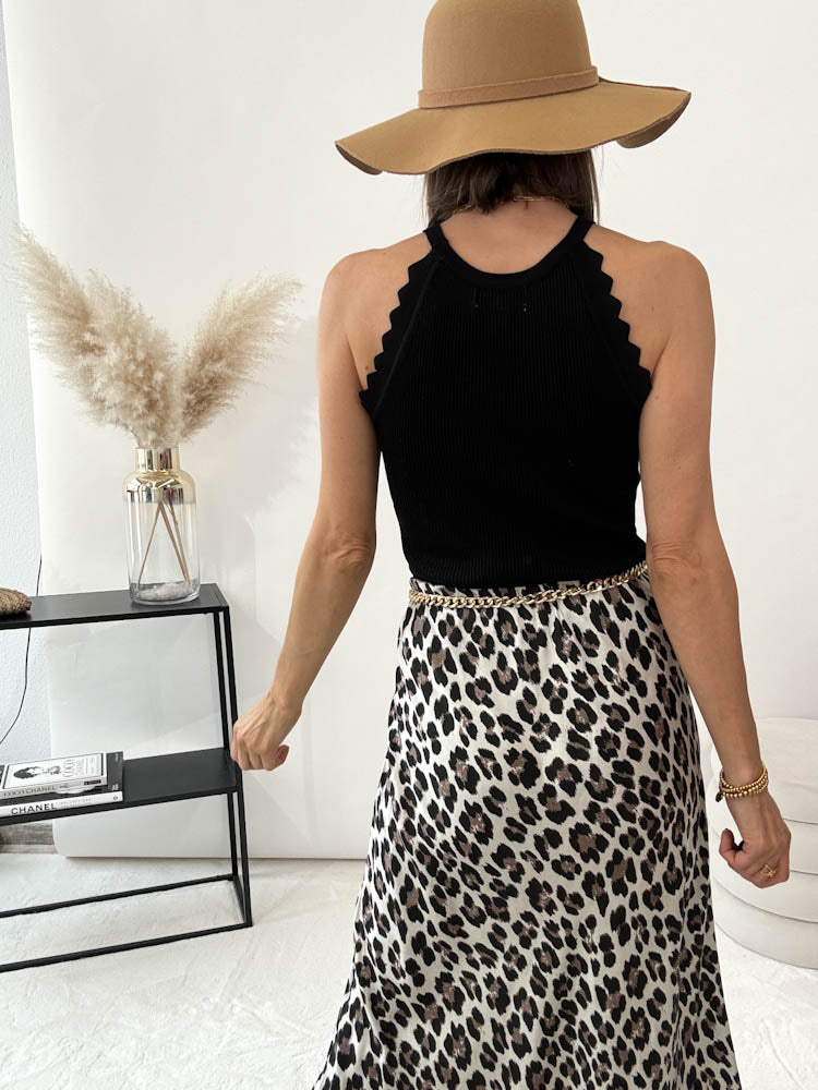 "Silky Leo Maxi" Rock aus Viskose - schwarz/weiss