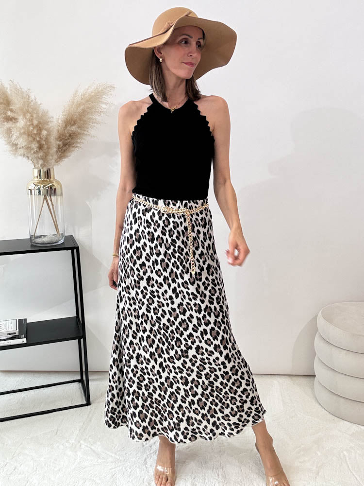 "Silky Leo Maxi" Rock aus Viskose - schwarz/weiss