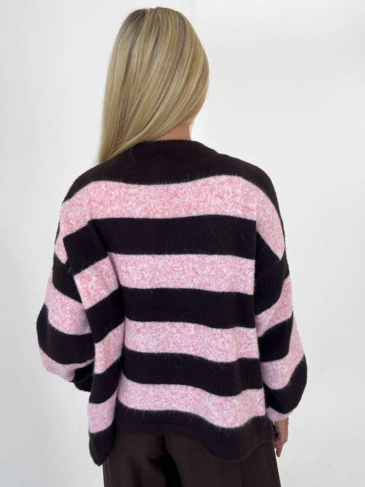"Palermo Stripes" Cardigan aus Lanawolle - braun/rosa