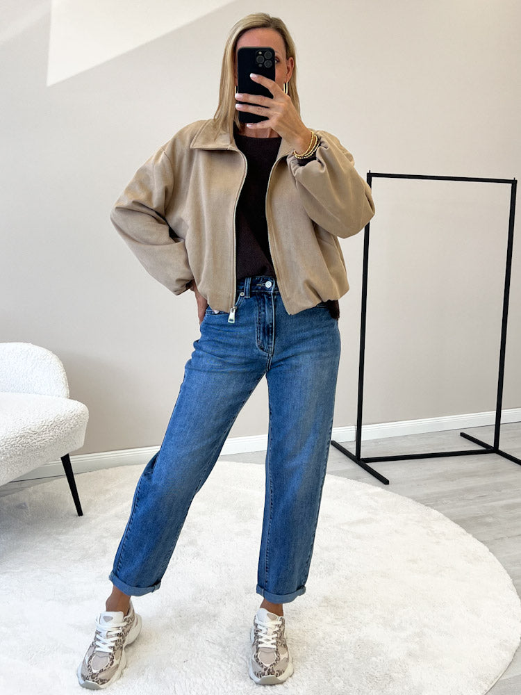 "Mona" weiche Jacke in Velourleder Optik - taupe