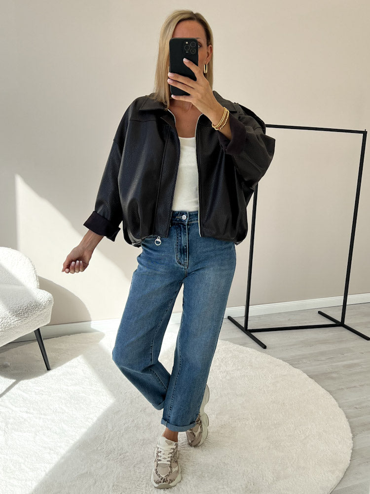 "Denver" tolle Bikerjacke in Lederoptik - chocobraun