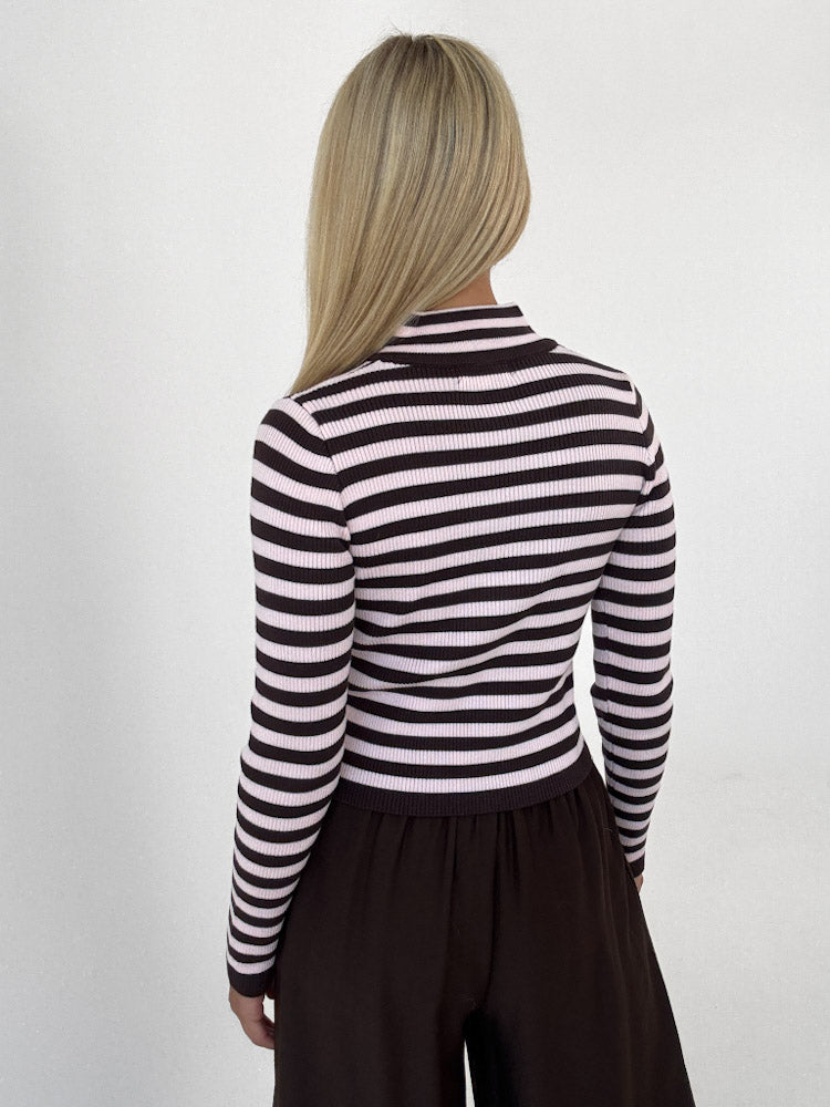 "Lamia Stripes" weiche Strickjacke aus Viscose - braun/rosa