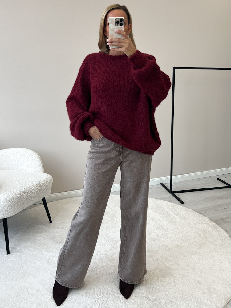 "Softi" kuscheliger Pullover mit Lana Wolle & Viskose - bordeaux