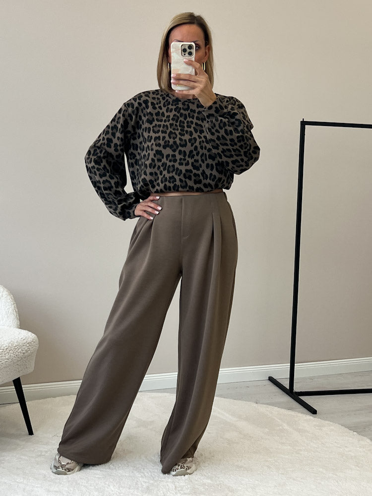"Kaiia" weicher Leo Pullover aus Butterstoff - mocca