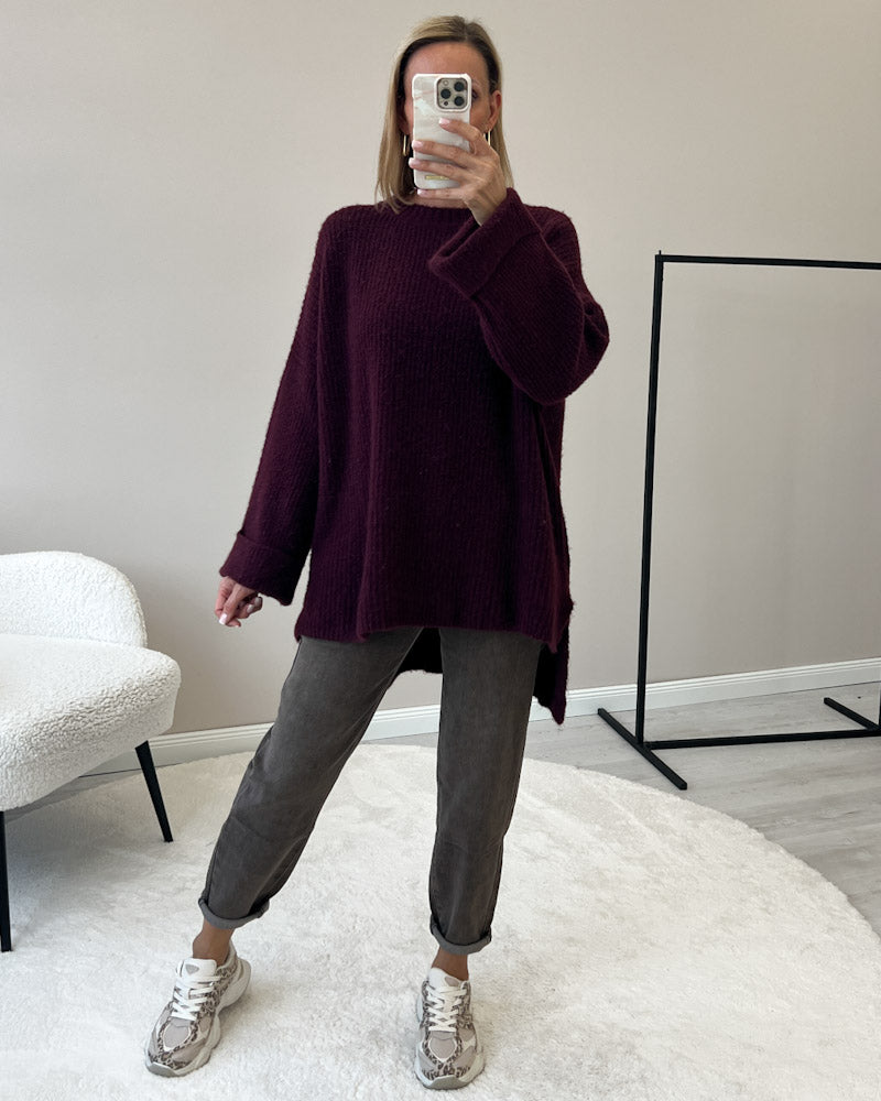 "Lumera" weicher Pulli mit Lana & Alpaka Wolle - bordeaux