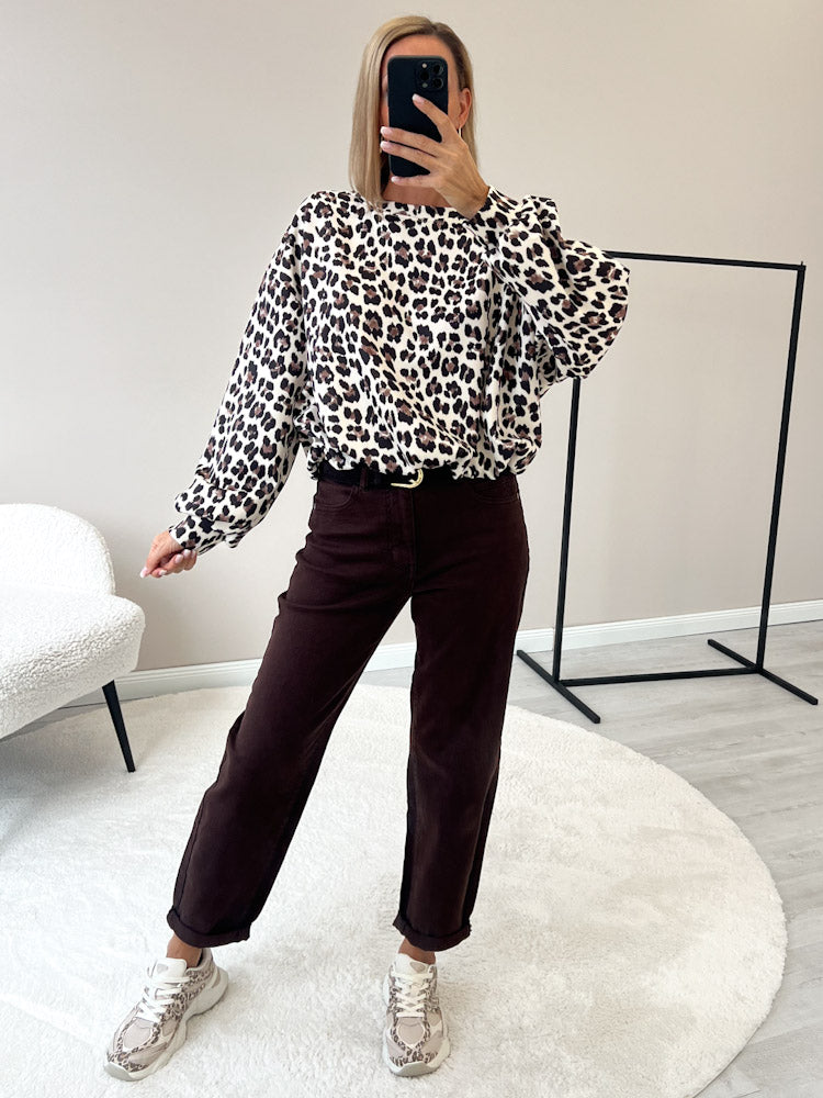 "Tavira" weicher Leo Ballonpullover - creme