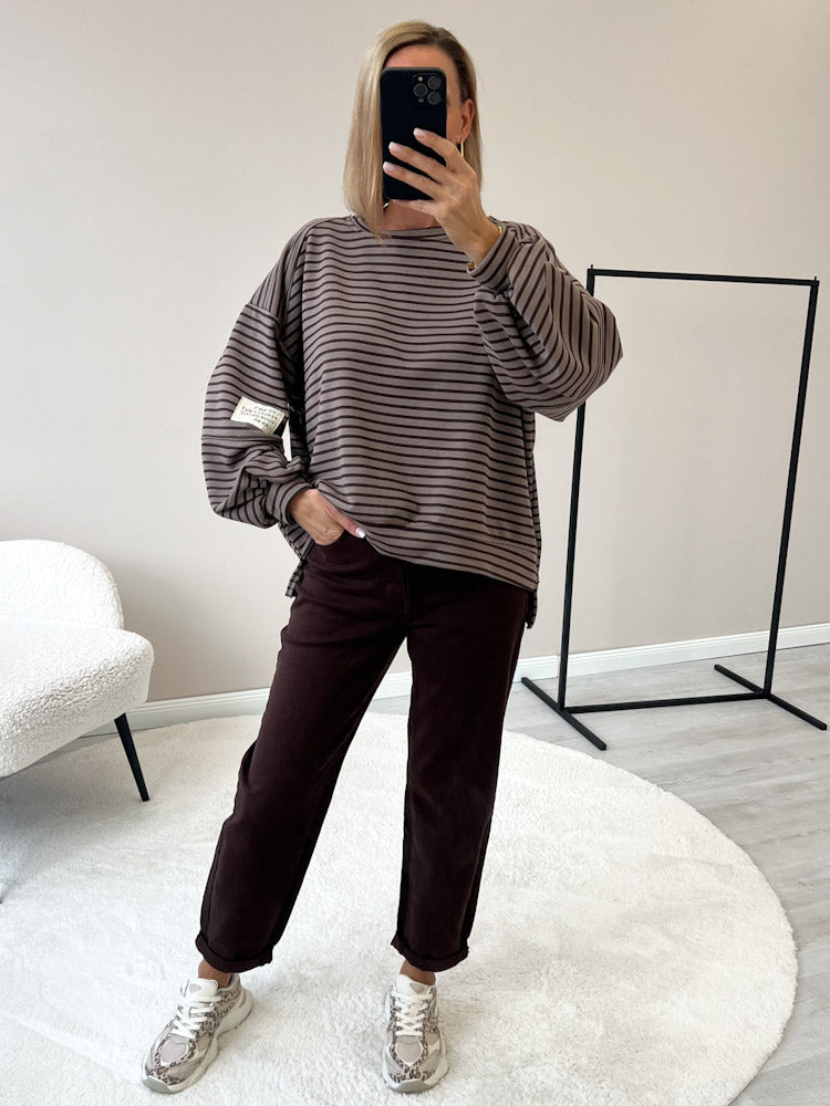 "Lagos Stripes" Oversize Pullover aus Baumwolle - mocca/braun