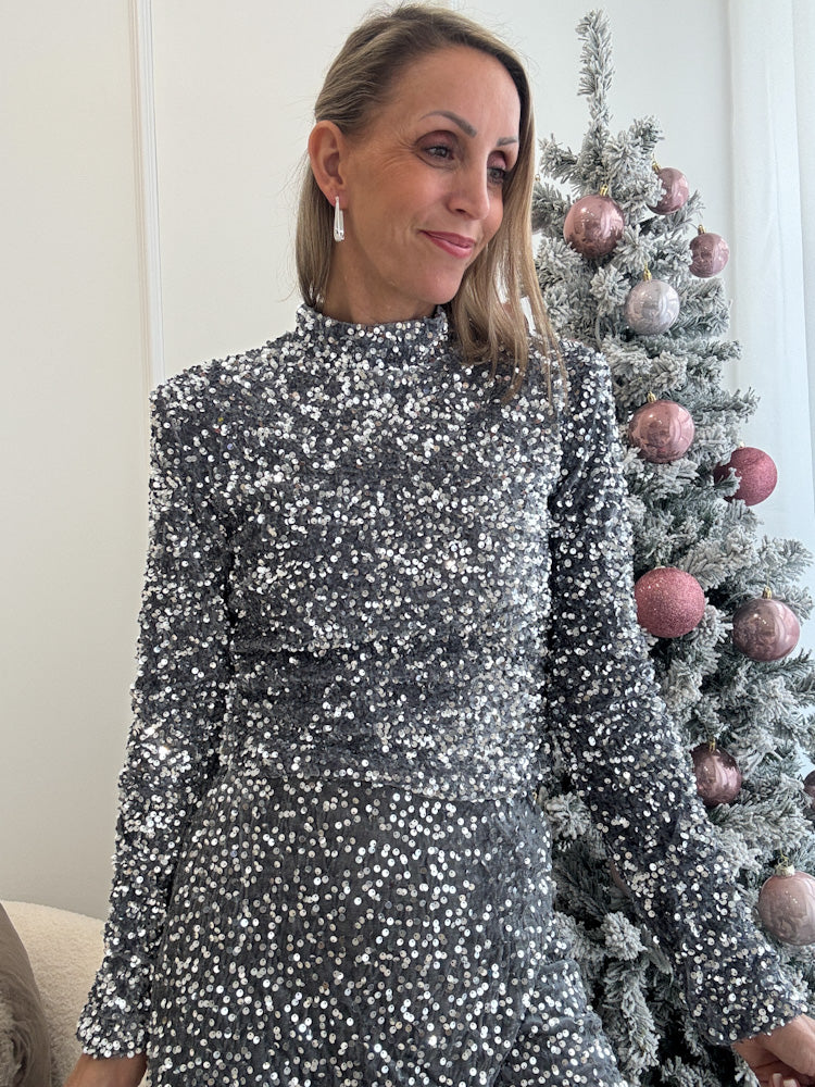 "Sequins" Pailletten Top - silver