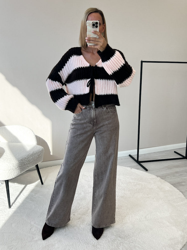 "Malibu Stripes" weicher Cardigan mit Schleifen - braun/rosa