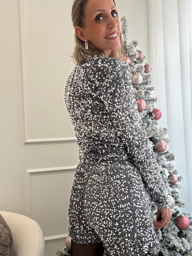 "Sequins" Pailletten Top - silver