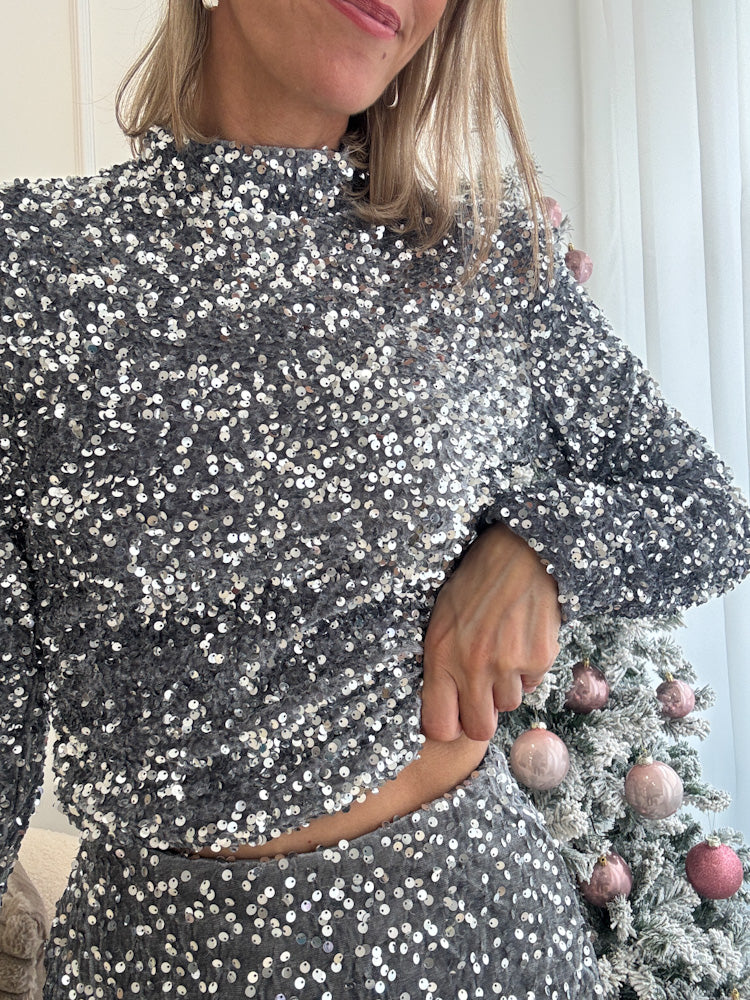 "Sequins" Pailletten Top - silver