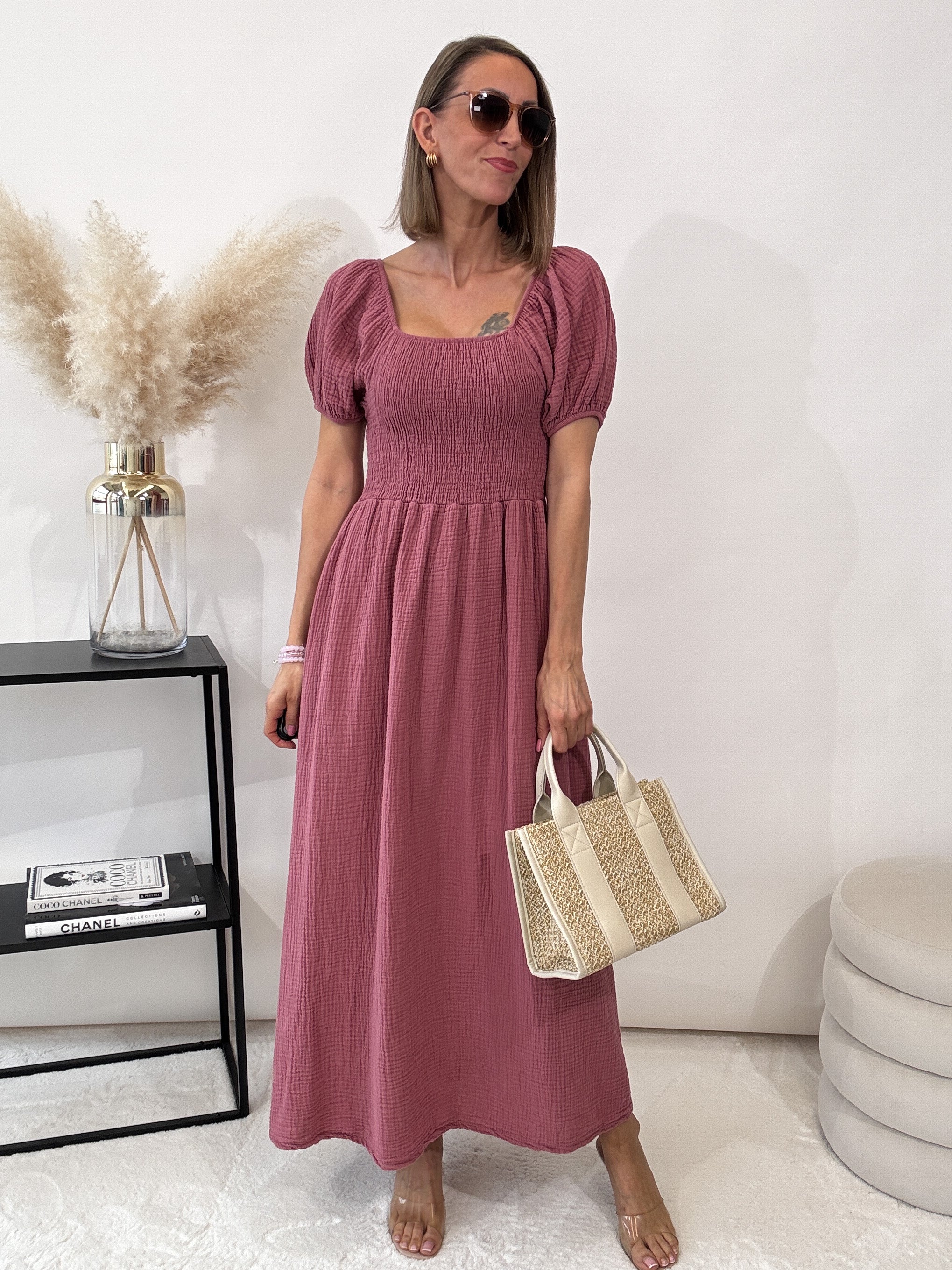 ,,Turino Waffel Dress" - Maxikleid aus Musselin - berry