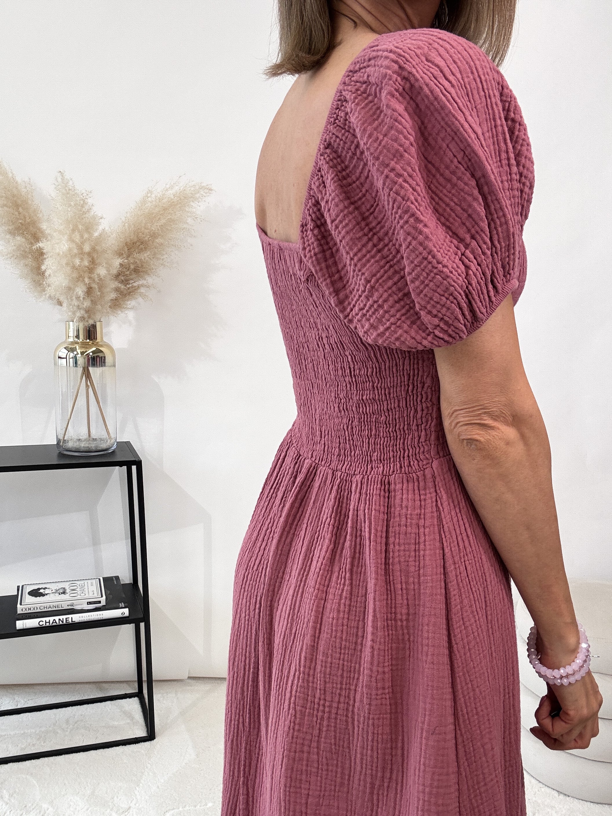 ,,Turino Waffel Dress" - Maxikleid aus Musselin - berry