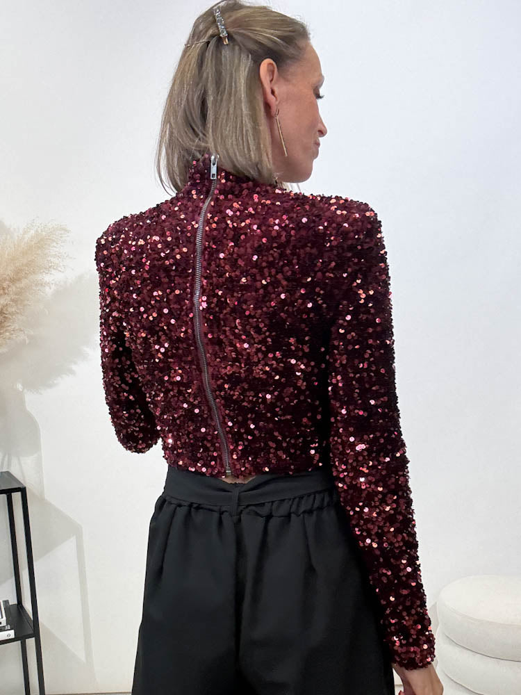 "Sparkle Top" Pailletten Top - bordeaux