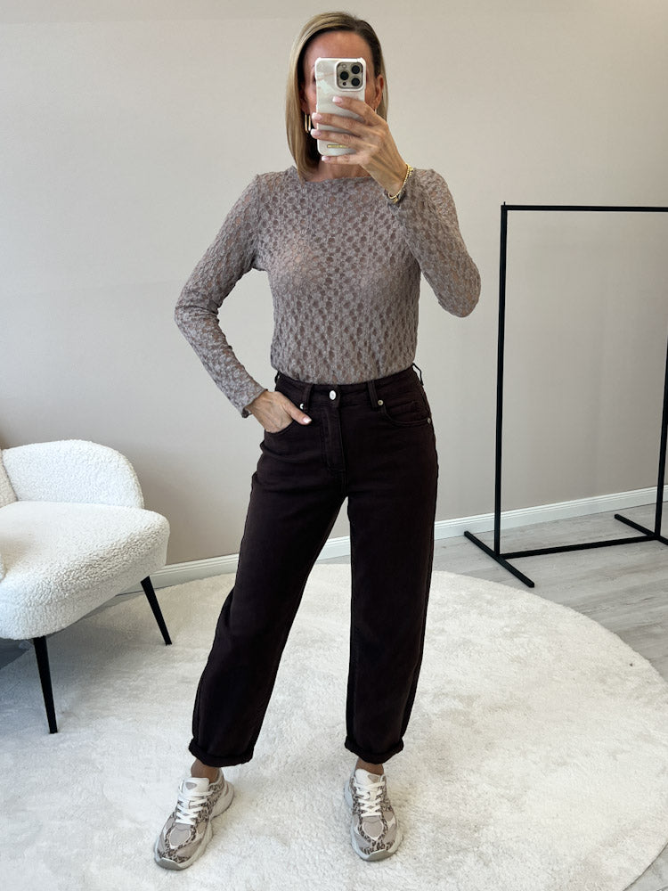"Feral Lace 2.0" Shirt aus weicher Spitze - mocca