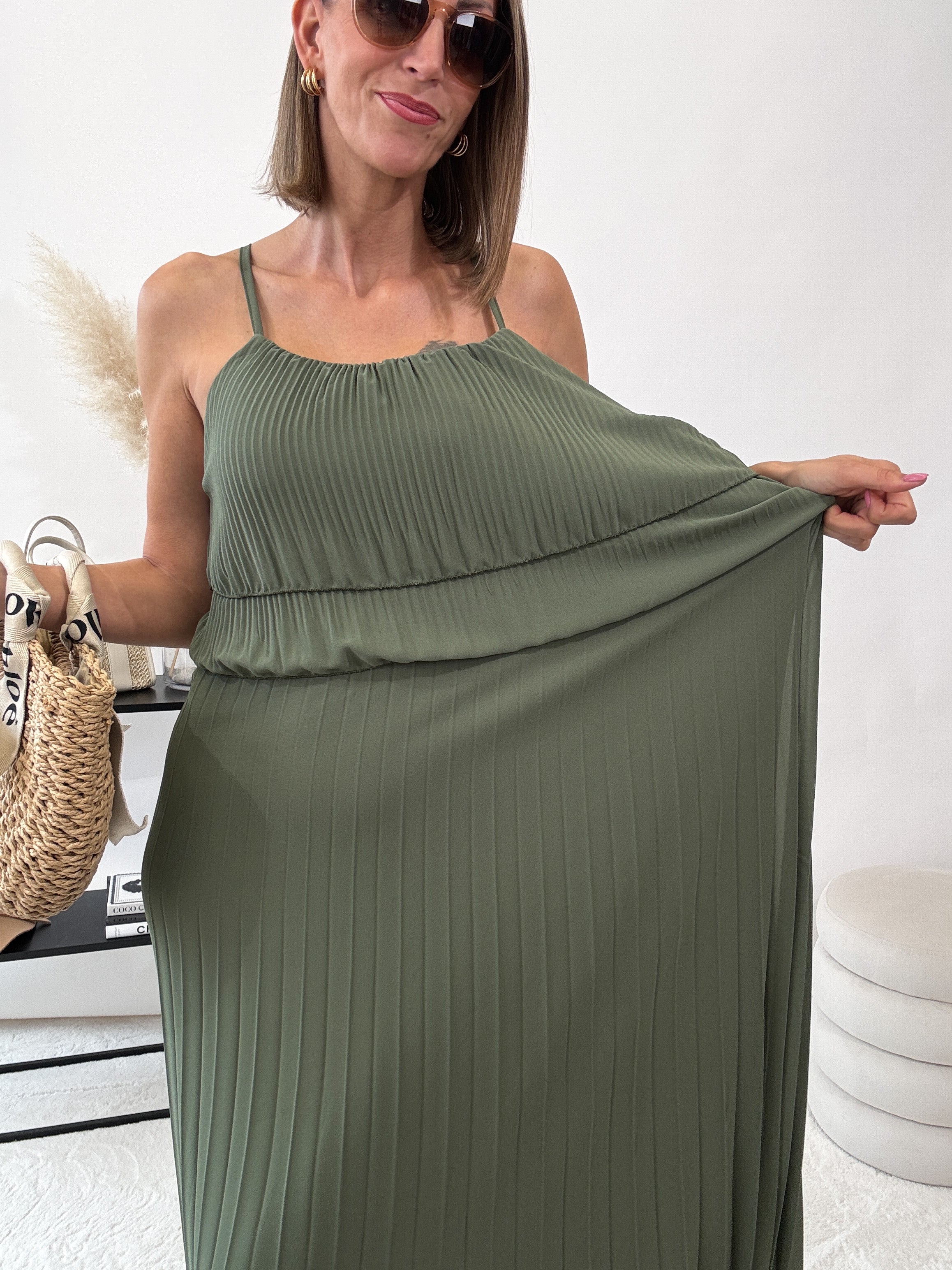 "Milano" Plissee Kleid - khaki