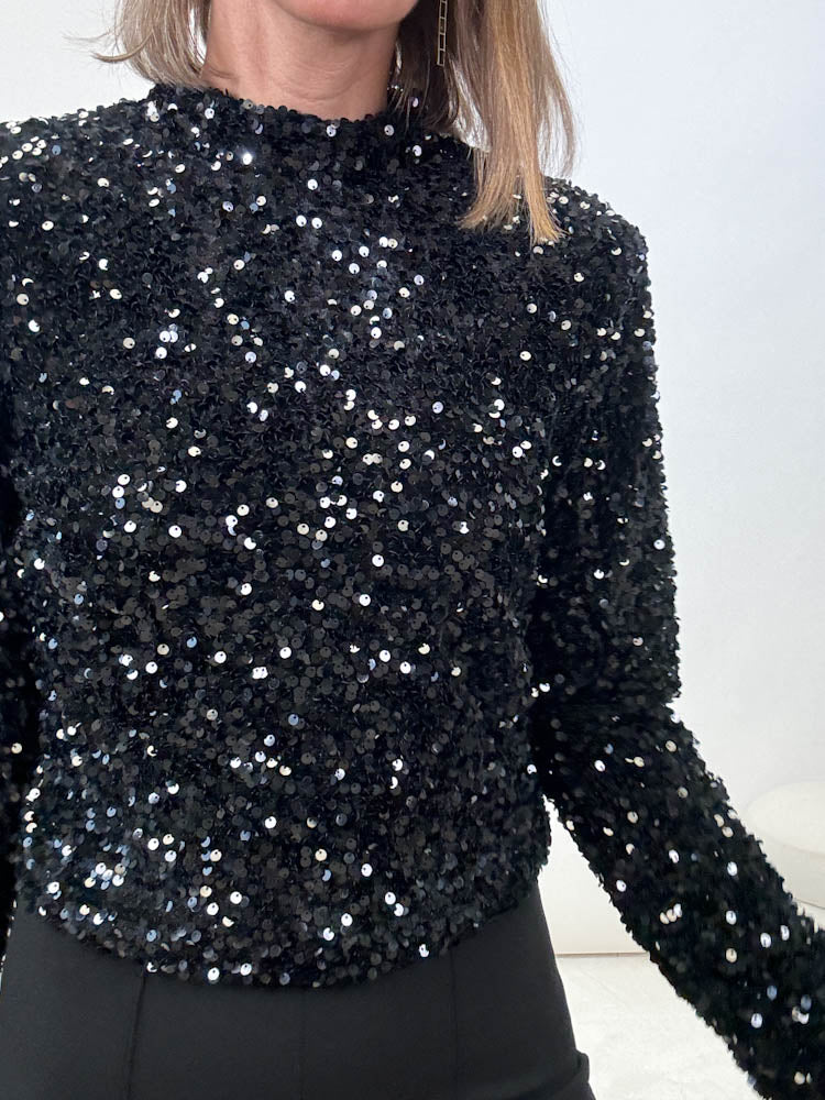 "Sequins" Pailletten Top - schwarz