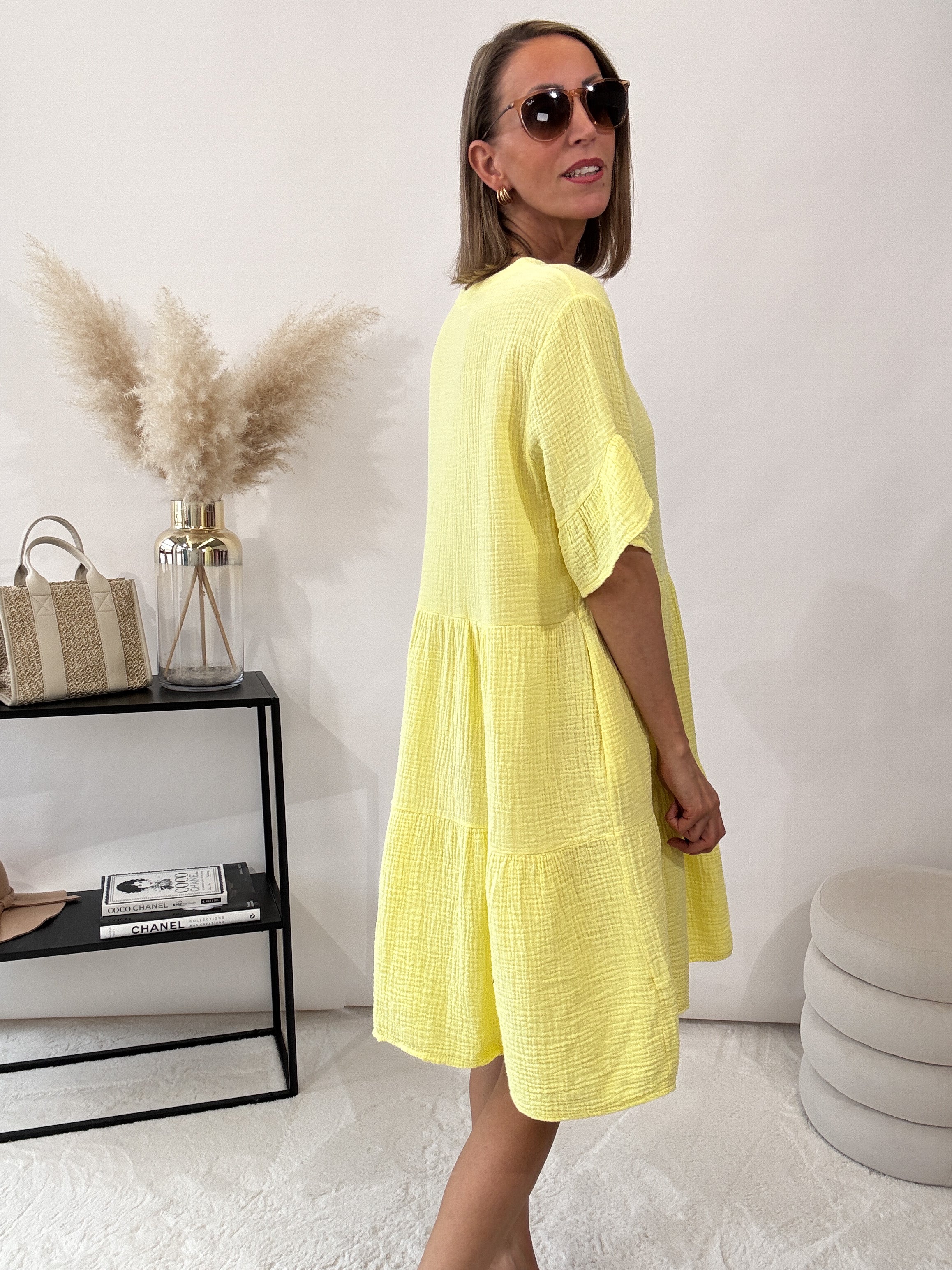 ,,Waffel Sun"- Tunikakleid aus Baumwolle (Musselin) - gelb