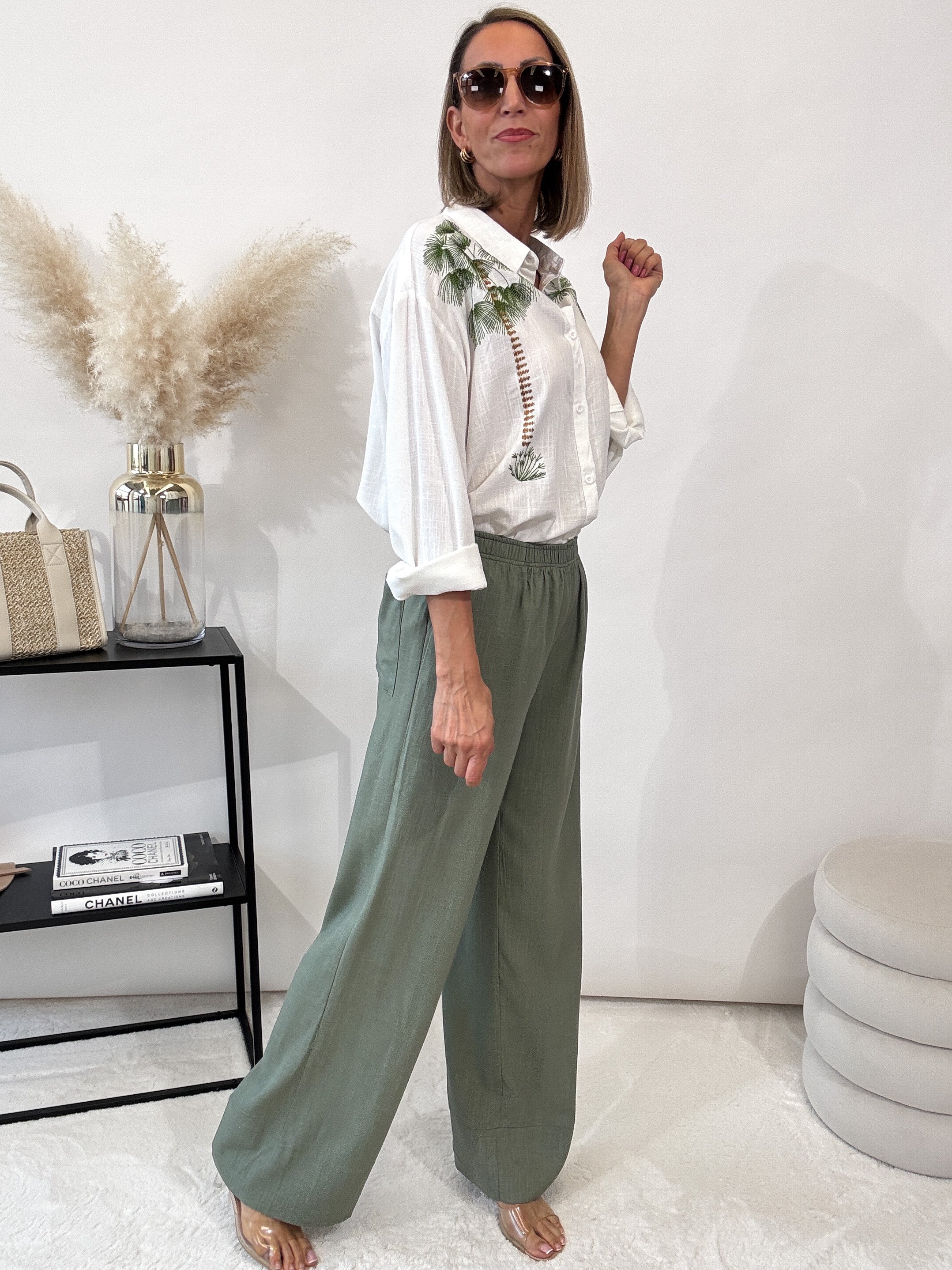 "Lino Palm" Leinen Bluse - creme
