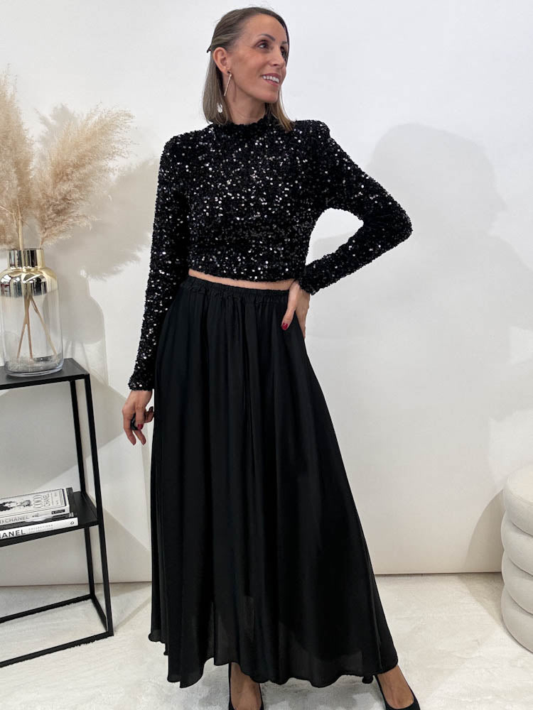"Sparkle Top" Pailletten Top - schwarz