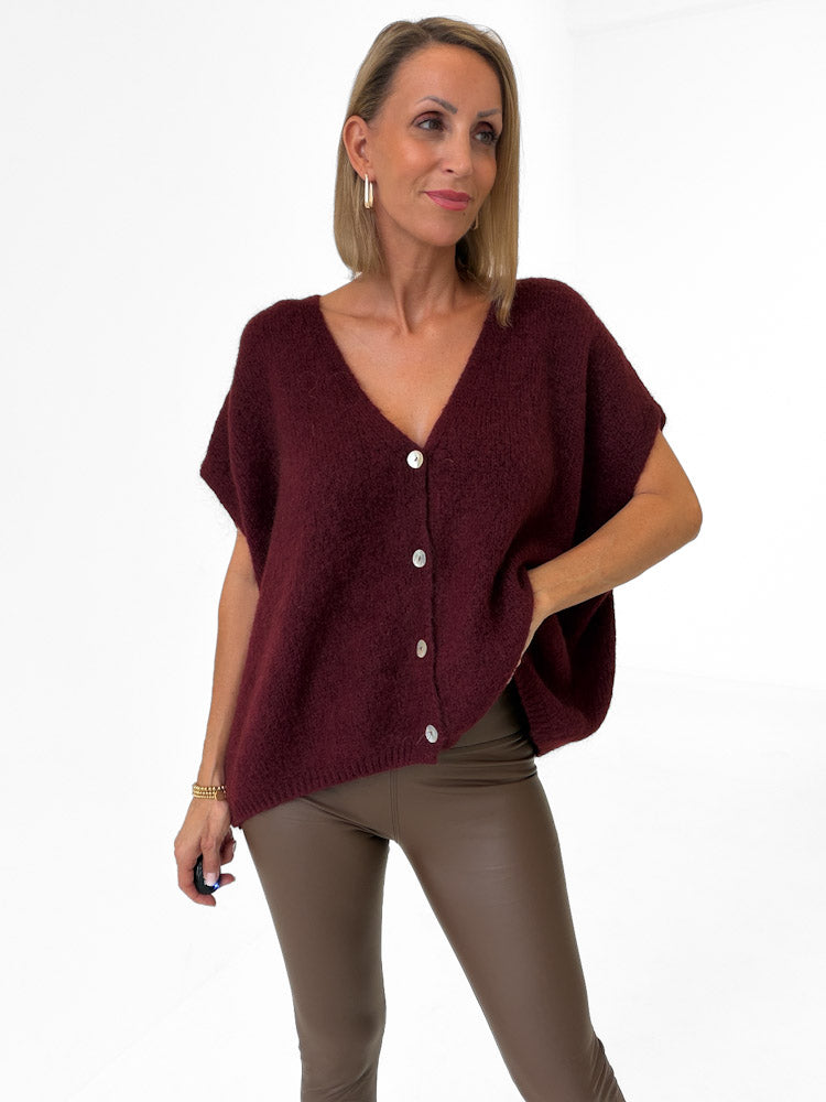 "Florida Vest" kuscheliger Cardigan mit Lana Wolle - bordeaux