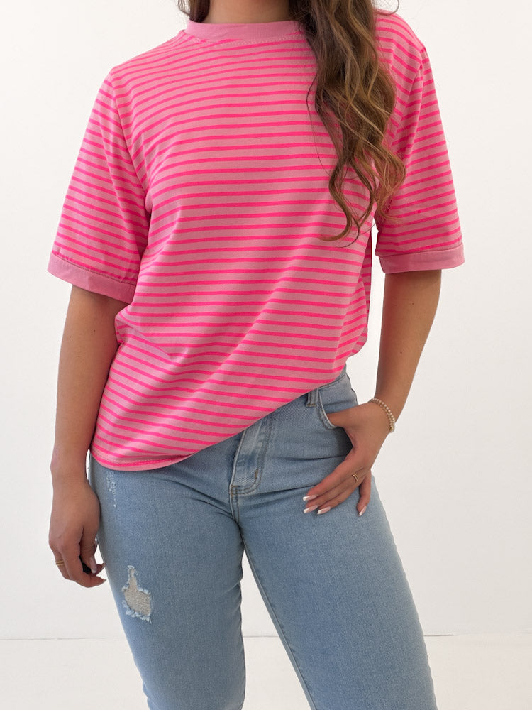 "Breeze Lines" stylisches Streifenshirt aus Baumwolle - rosa/pink