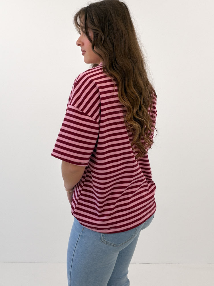 "Noa Linea" tolles Streifenshirt aus Baumwolle - rosa/bordeaux