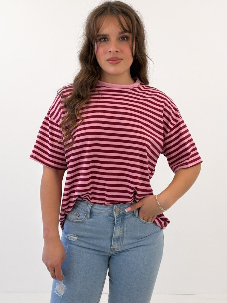 "Noa Linea" tolles Streifenshirt aus Baumwolle - rosa/bordeaux