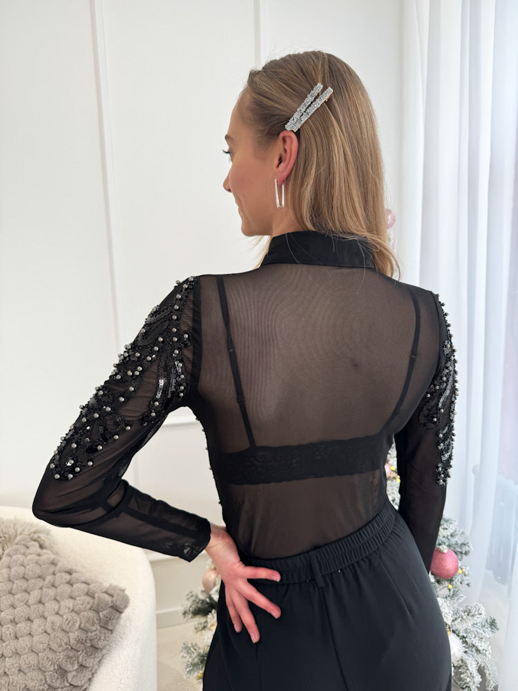 "Glam" edler Body mit Strass - schwarz