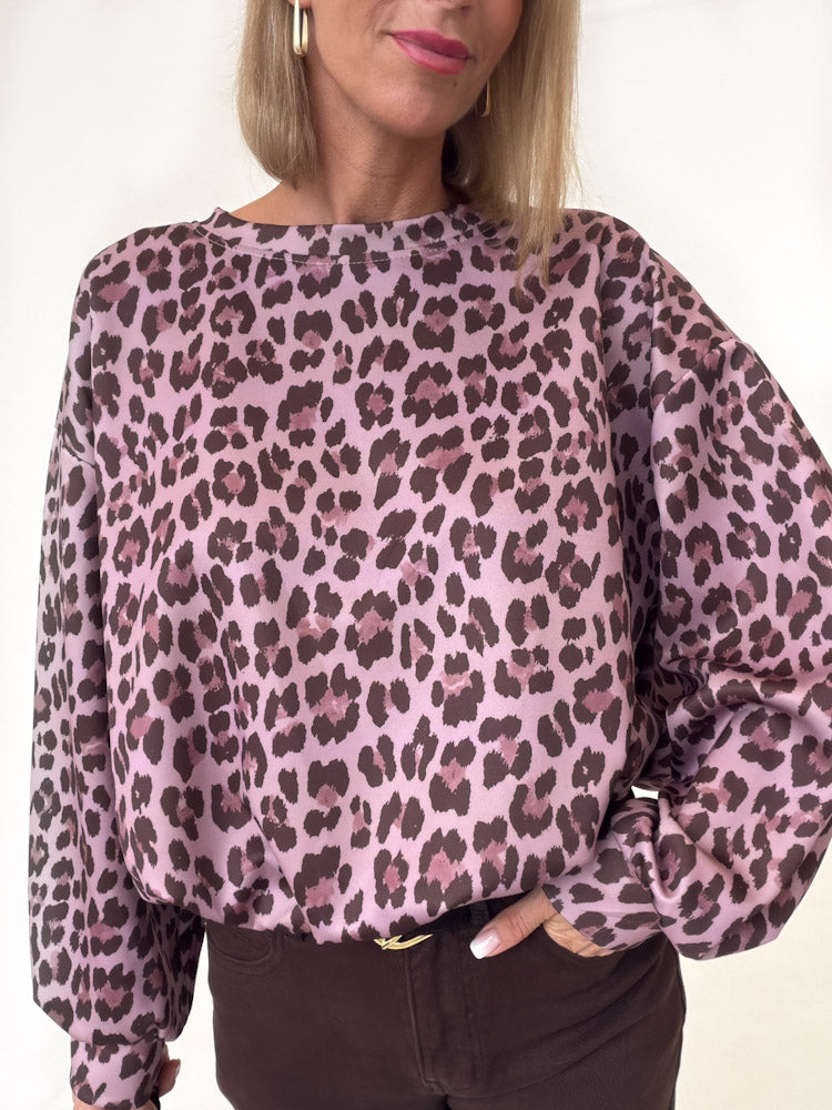 "Tavira" weicher Leo Ballonpullover - beere