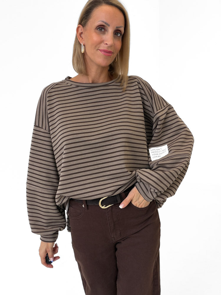 "Lagos Stripes" Oversize Pullover aus Baumwolle - mocca/braun