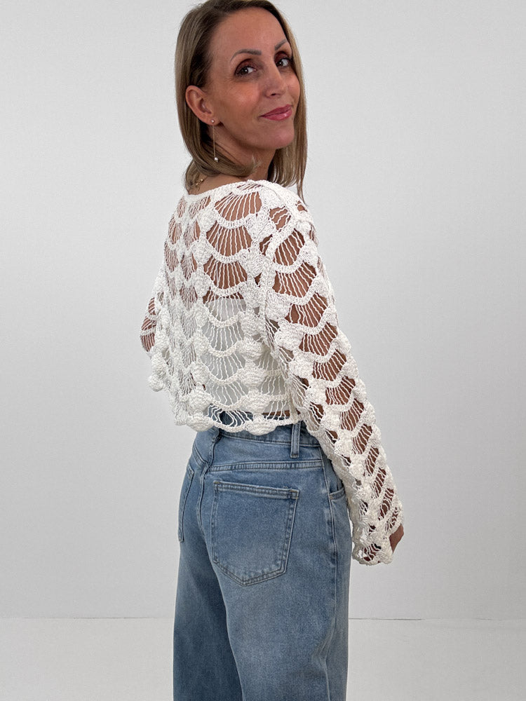 "Conchiglia" süßes Crochet Top - weiß