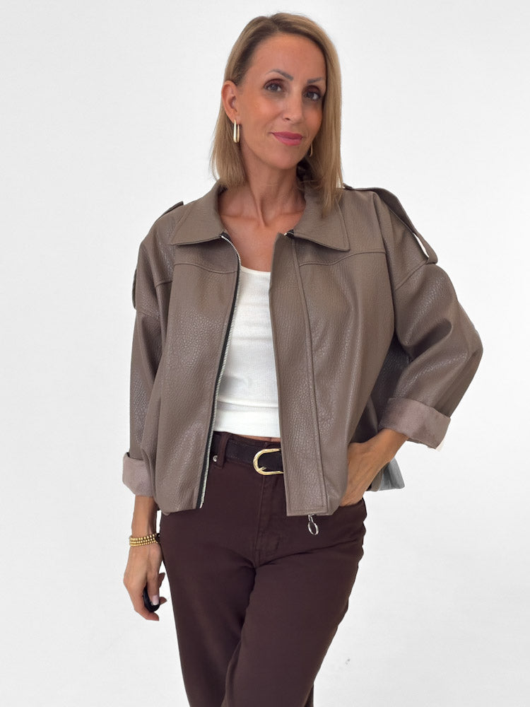 "Denver" tolle Bikerjacke in Lederoptik - mocca