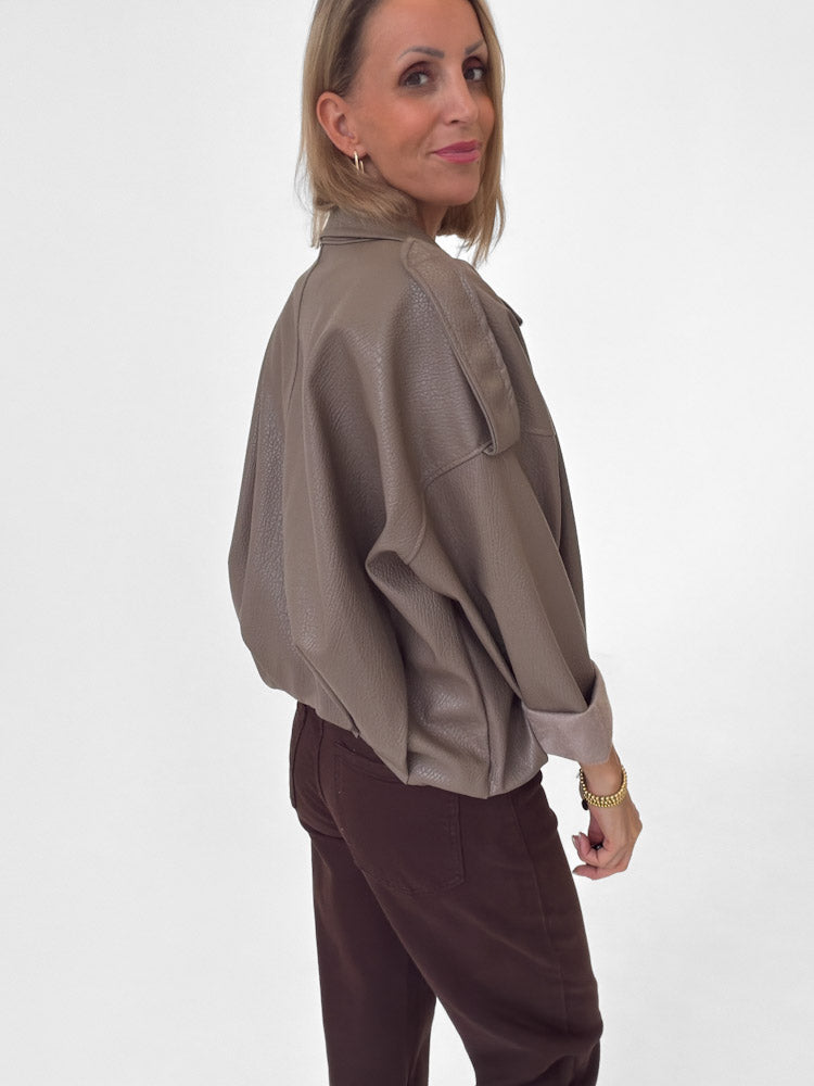 "Denver" tolle Bikerjacke in Lederoptik - mocca