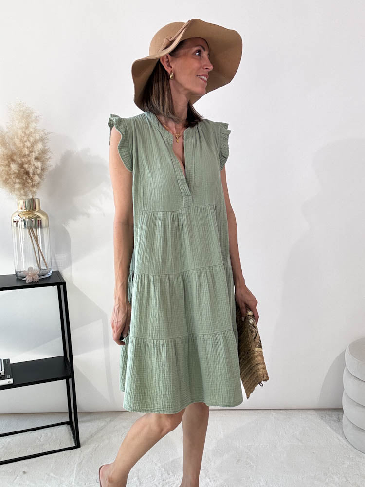 "Sicilia" Tunikakleid aus Baumwolle - matcha