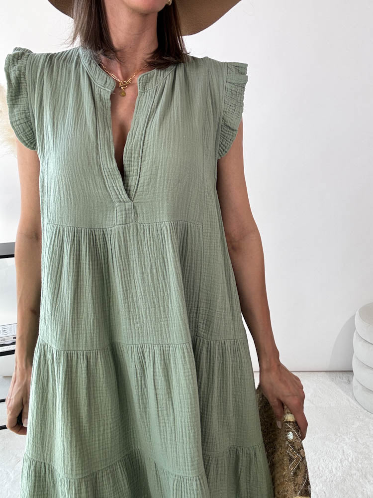 "Sicilia" Tunikakleid aus Baumwolle - matcha