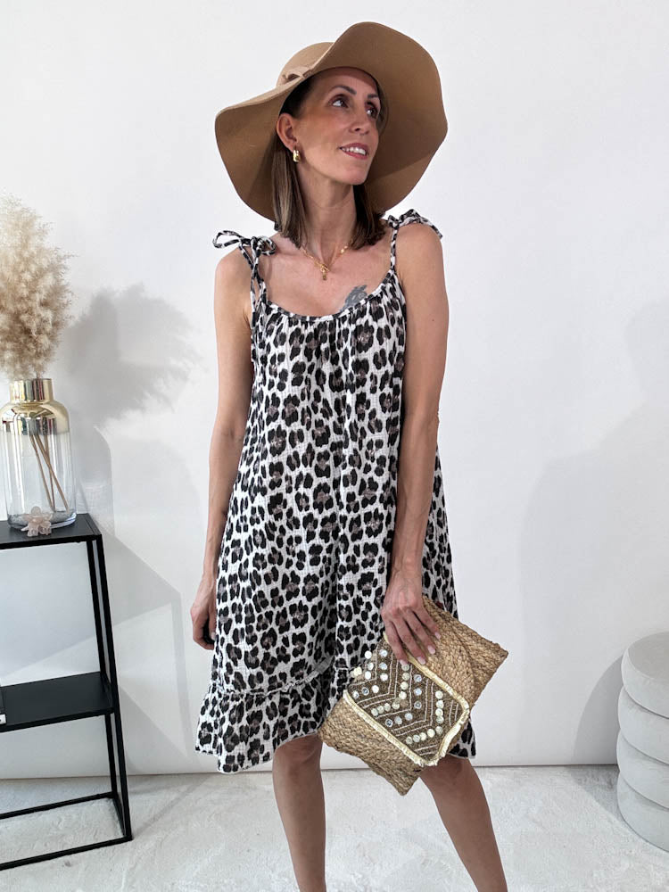 ,,Waffel Leo Tunika"- Kleid aus Musselin - weiß