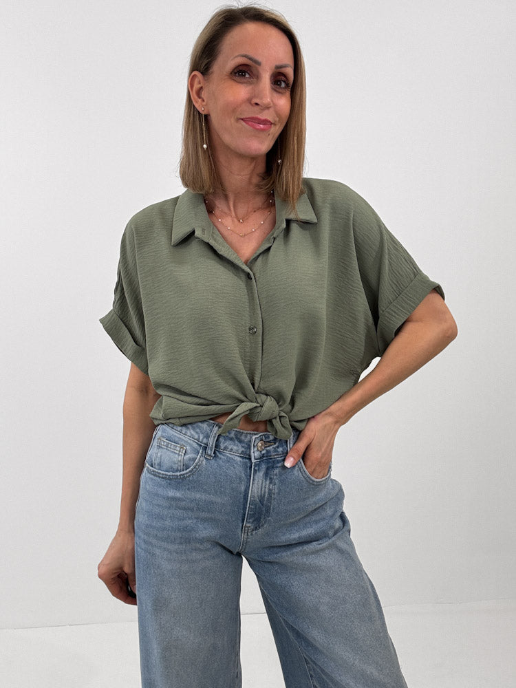 "Sunshine" kurze Bluse - matcha grün