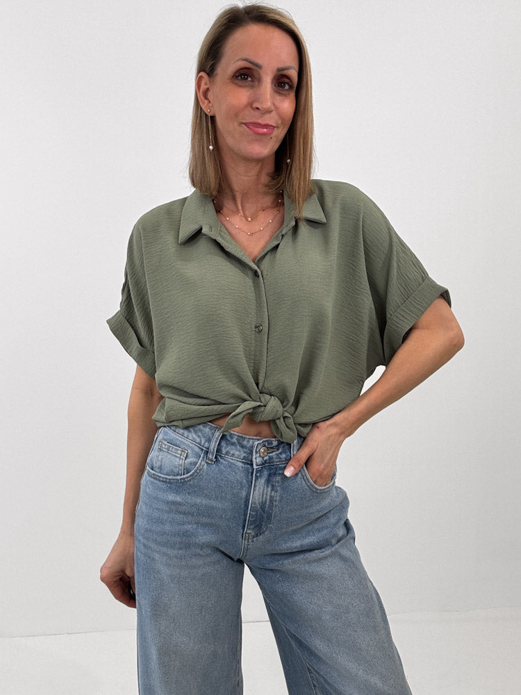 "Sunshine" kurze Bluse - matcha grün