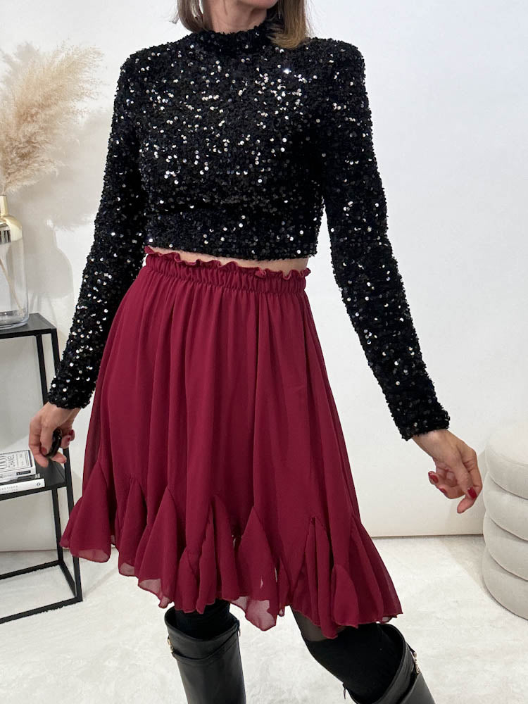 "Sparkle Top" Pailletten Top - schwarz