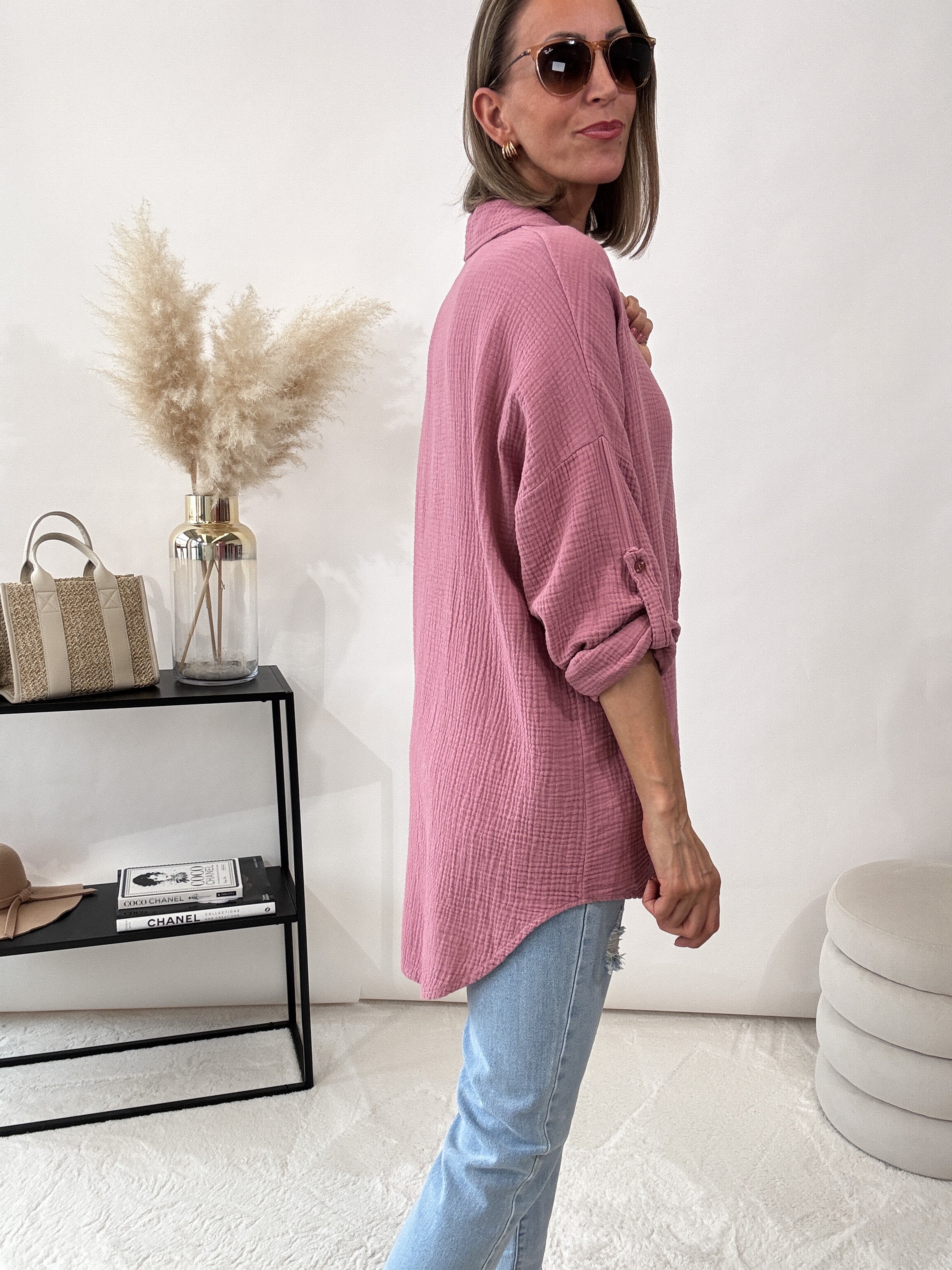 "Waffle Shirt" Bluse aus Musselin - beere