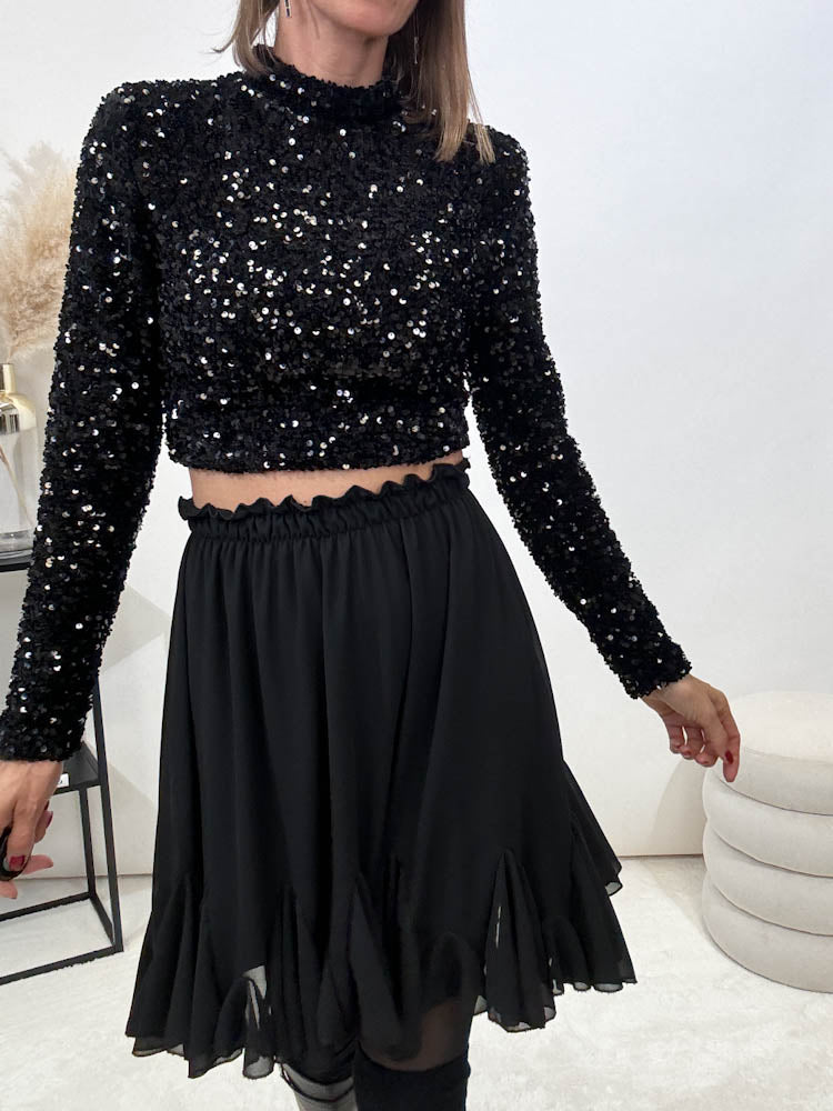 "Sparkle Top" Pailletten Top - schwarz