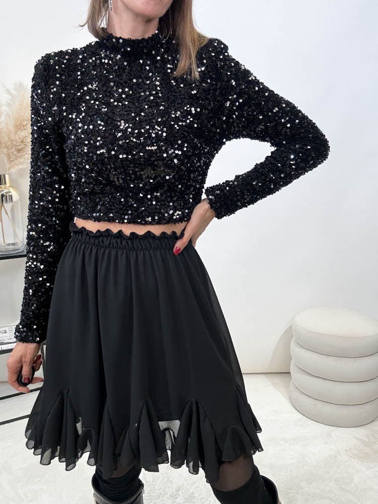 "Sparkle Top" Pailletten Top - schwarz