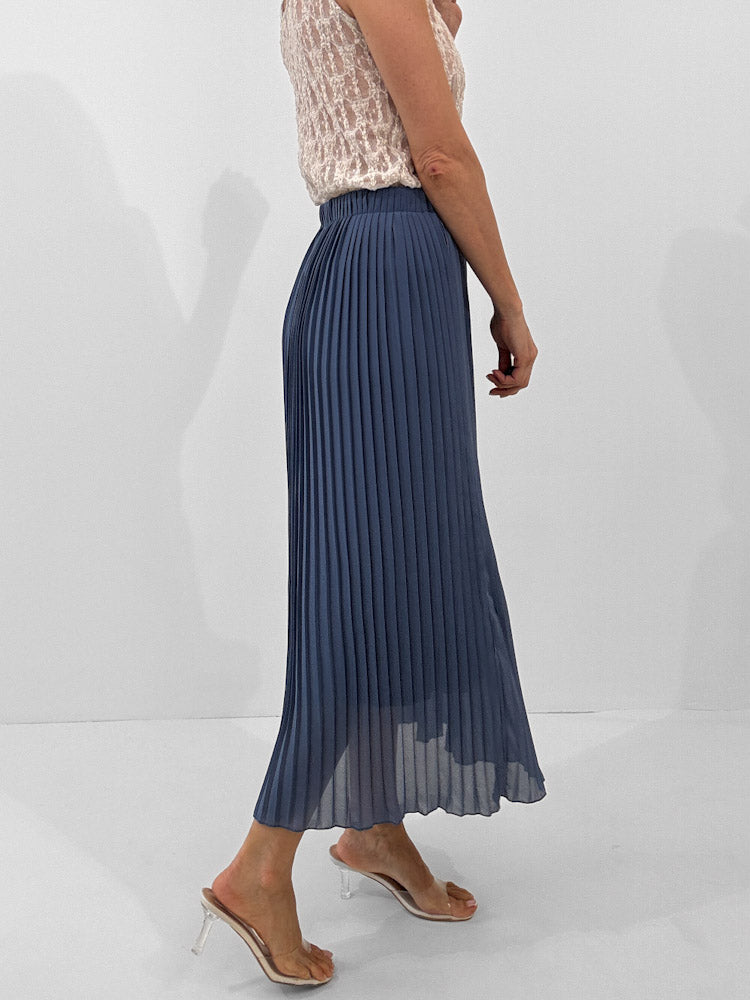 "Skirt" stylischer Plissee Rock - jeansblau
