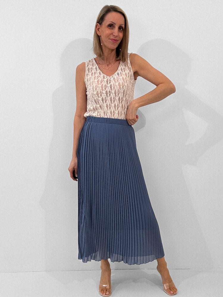 "Skirt" stylischer Plissee Rock - jeansblau