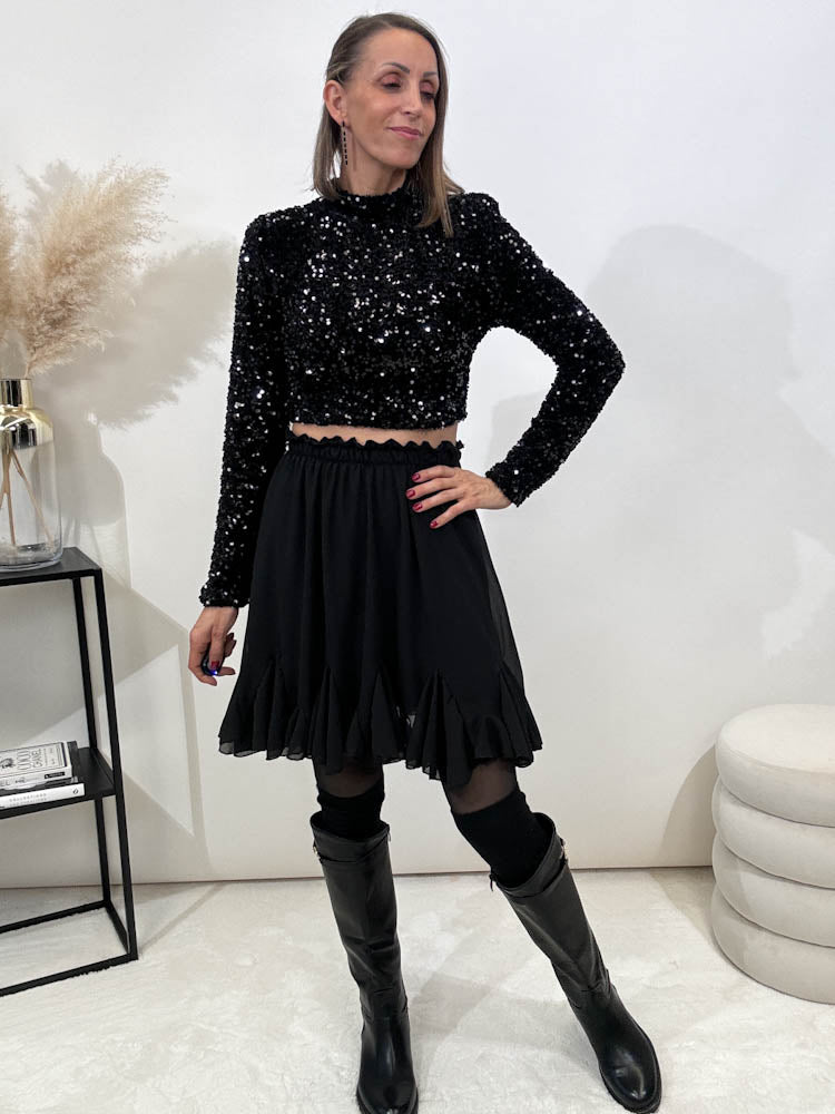 "Sparkle Top" Pailletten Top - schwarz