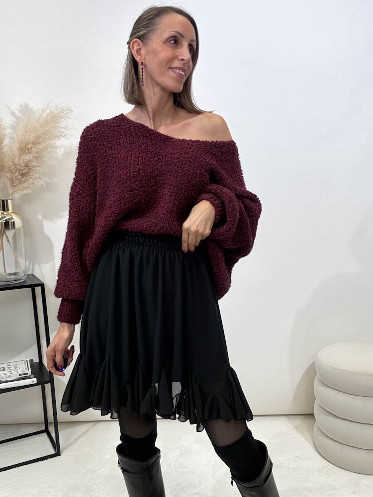 "Bouclé V" kuscheliger Pullover - bordeaux