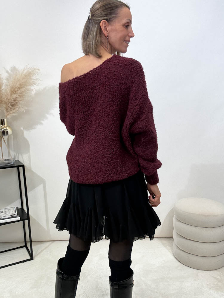 "Bouclé V" kuscheliger Pullover - bordeaux